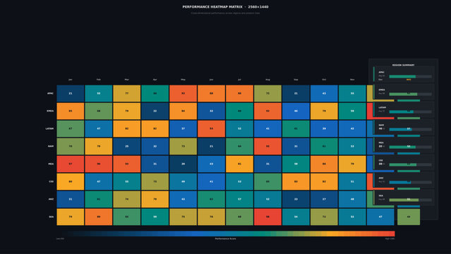 Vector illustration of a colorful heatmap matrix used for data analysis and visual representation of statistical information