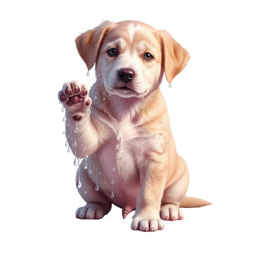 Adorable wet Labrador puppy with raised paw
