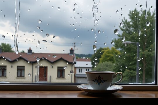 A very polite thunderstorm knocking gently on a windowpane before raining exclusively inside a teacup.