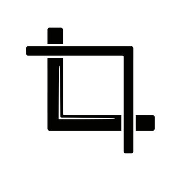Black and white geometric shape with intersecting lines and squares, abstract design element for creative projects and backgrounds