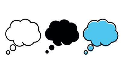 Obraz premium Three cartoon thought bubbles in white black and blue colors side by side