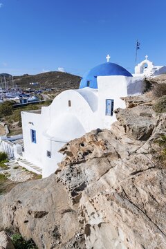 Blue dome of the monastery of St. John's of Deti, Paros, Cyclades, Aegean Sea, Greece