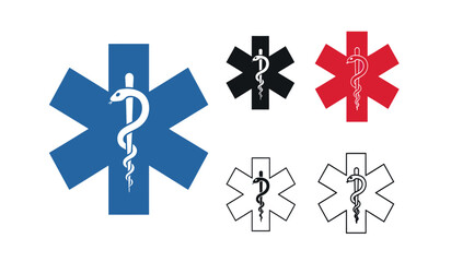 Fototapeta premium Medical star of life symbols in various colors and designs