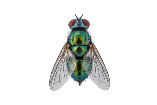 Detailed Green Bottle Fly Macro Illustration Isolated on Transparent Background