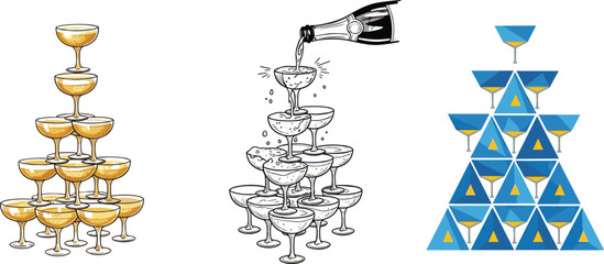Vector Set of Champagne Glass Tower Illustrations with Different Designs © Sanjida