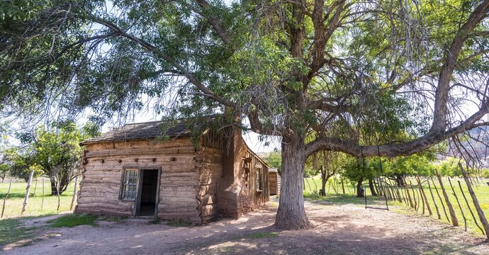 Old cabin, blockhouse, ghost town, Grafton near Springdale, Utah, United States