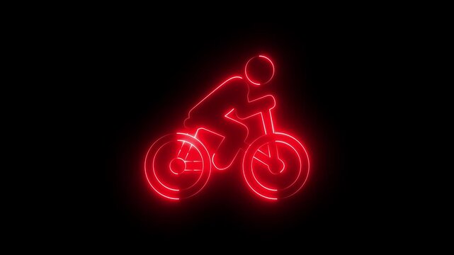 Neon bicycle rider animation with fast delivery concept. 4K Video on Dark Background.