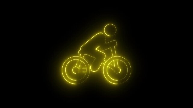 Neon bicycle rider animation with fast delivery concept. 4K Video on Dark Background.