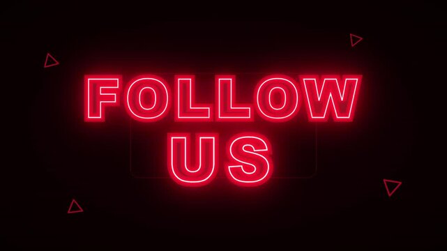Red Neon Follow Us Sign Glowing Dark Background.