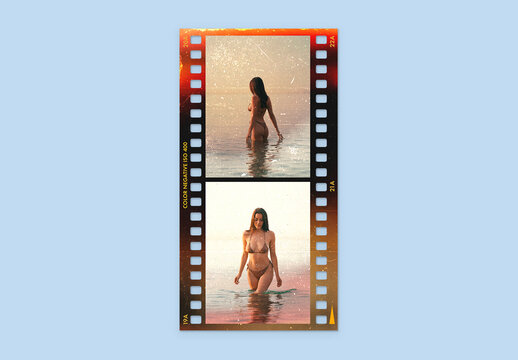 Analog Film Frame Template, 35mm Vintage Film Strip Border & Retro Polaroid Photo Overlay Mockup