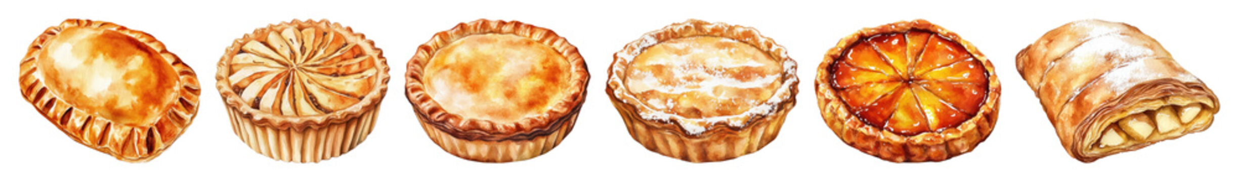 PNG Assorted delicious baked pies variety on transparent background