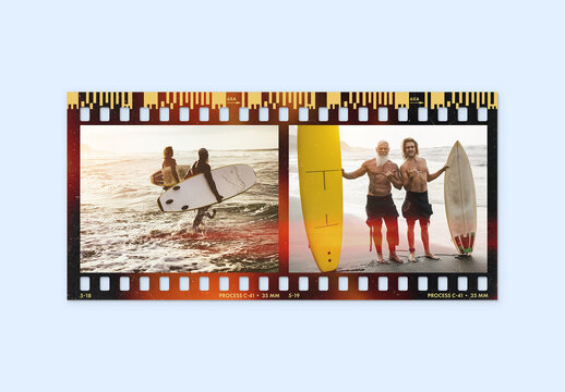 Analog Film Frame Template, 35mm Vintage Film Strip Border & Retro Polaroid Photo Overlay Mockup