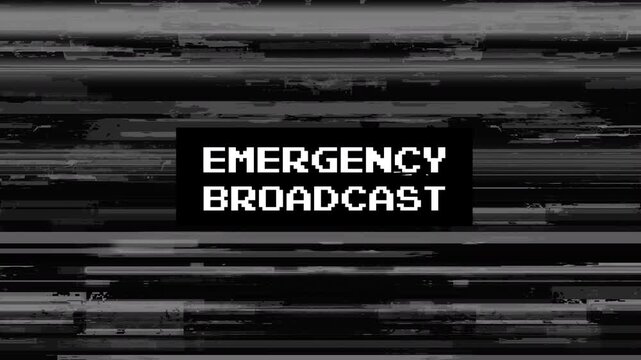 Emergency Broadcast System Alert Animation with Digital Distortion Effect