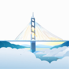 Fototapeta premium Modern Suspension Bridge Spanning Clouds Over a Serene Landscape
