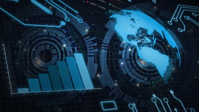 Animation of globe with network of connections and world map