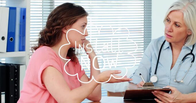 Animation of media icons over businesswoman using phone