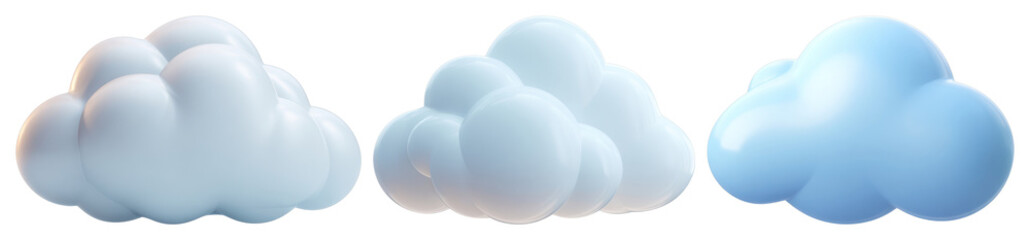 Obraz premium PNG Three fluffy cartoon clouds on transparent background