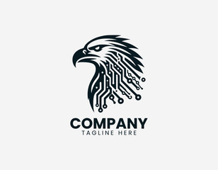 Fototapeta premium Cyber eagle head with circuit lines black vector logo illustration isolated on white background