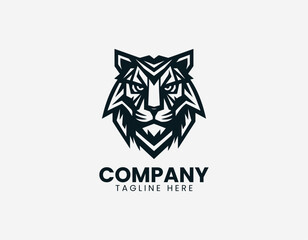 Obraz premium Geometric tiger head black vector logo illustration isolated on white background