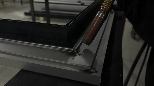 Cinematic slow motion of argon welding sparks and bright blue electric arc.