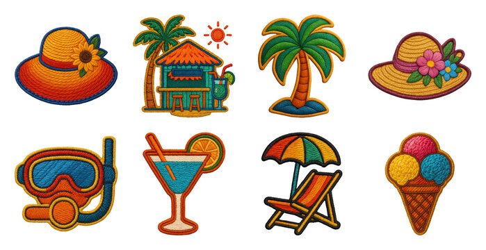 PNG Colorful summer vacation icons on transparent background