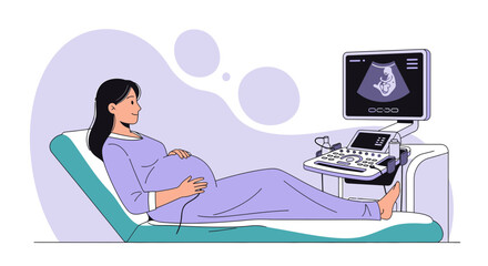 Obraz premium Pregnant Woman Undergoing Ultrasound Examination in Medical Clinic