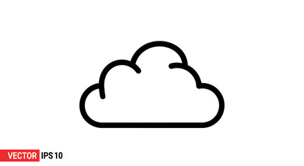 Fototapeta premium Simple black outline cloud icon vector illustration on white background. Digital cloud computing symbol, weather forecast graphic.