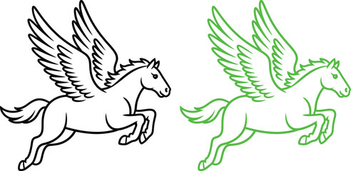 Mythical pegasus horses with distinct line art styles © MelonChandro