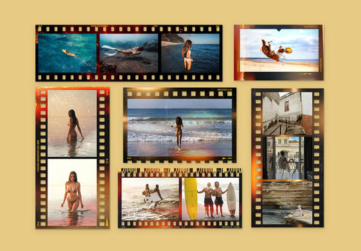 Analog Film Frame Template Set, 35mm Vintage Film Strip Border Mockup & Retro Polaroid Photo Overlay