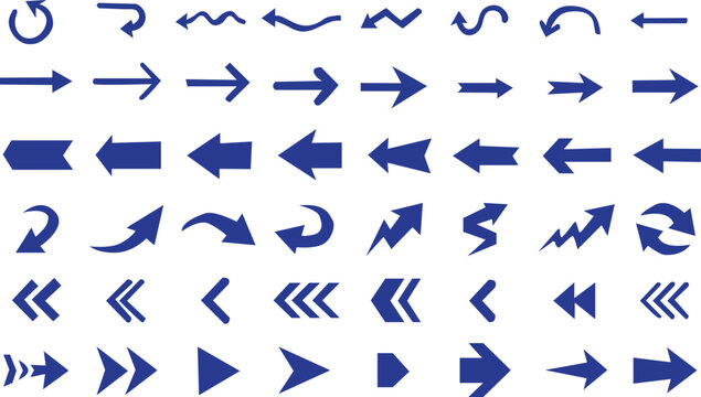 A collection of various blue arrows on a white background