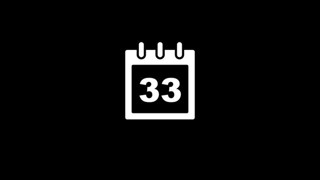 Modern calendar icon animation showing date number 33 on Clean and minimal design concept suitable for interface design, schedule reminder, date countdown, or digital clock display projects.
