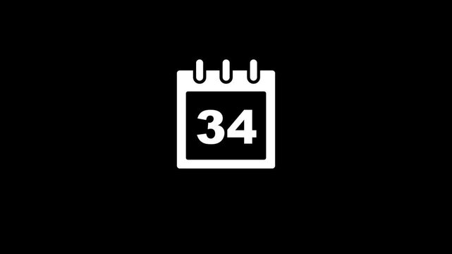 Modern calendar icon animation showing date number 34 on Clean and minimal design concept suitable for interface design, schedule reminder, date countdown, or digital clock display projects.