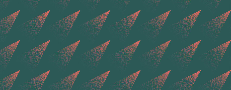 Vector abstract wide background with sharp dragon scale pattern in dark green and red tones. Halftone dots create grainy texture and dynamic contrast forming aggressive geometric flow for bold visuals