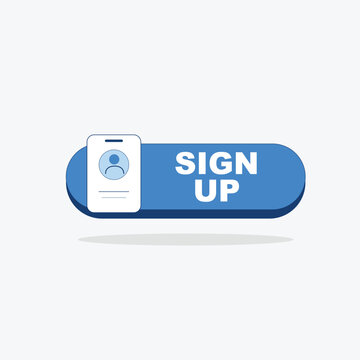 A blue sign up button with a mobile phone icon on a white background