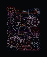 Acrylglasbilder Abstrakte Kunst Neon colors line art isolated on a black background Abstract musical design vector illustration.  ©  danjazzia