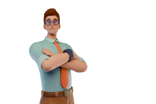 Confident 3D Businessman Character Arms Crossed On White Background