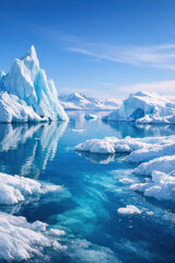 Obraz premium Majestic Polar Icebergs with Snow-Capped Mountains and Clear Blue Water