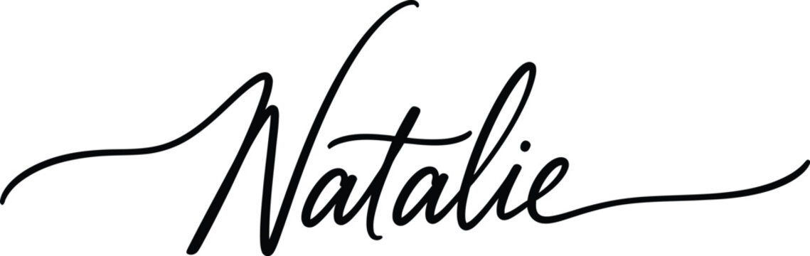 A beautiful black cursive signature with the name Natalie on a white background