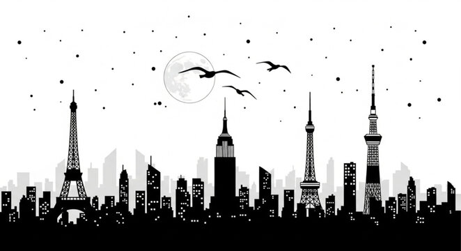 City Skyline at Night Time.