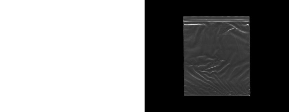 Square plastic zipper pouch template with realistic texture overlays.