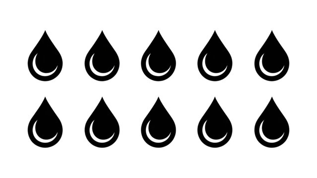 Black water droplets arranged in a grid pattern on a plain background