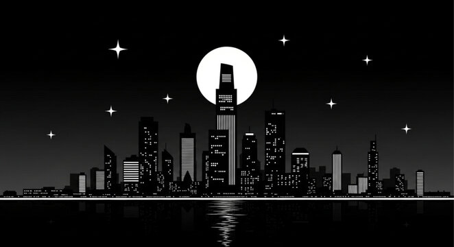 City Skyline at Night Time.