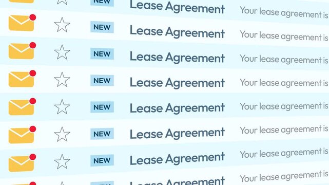 4K animated email notifications for new lease agreements featuring envelope icons and stars