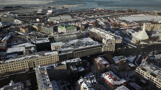 Aerial viewr from Methodist Church to Tallinn University Campus, Narva Road Cityscape, Spring 2026, Tallinn, Estonia.