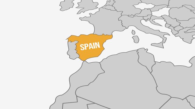 Beige highlighted map of Spain in Europe for educational and geographic presentations