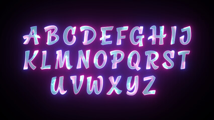 Neon glow alphabet letters a-z set glowing brightly on dark background © Zen Z
