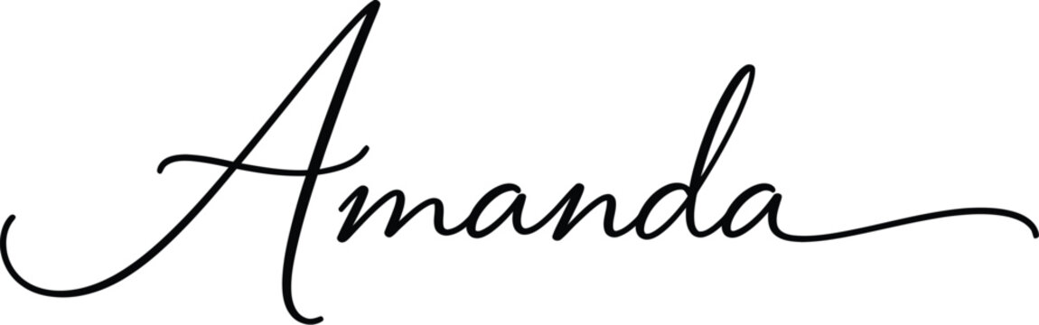 A elegant black cursive signature of the name Amanda on a white background