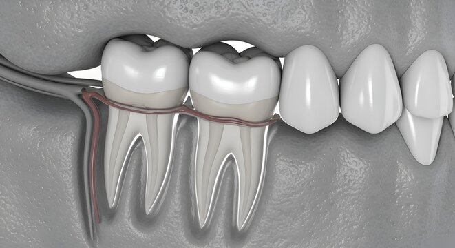Wisdom Tooth Impaction and Gum Line Anatomy Illustration