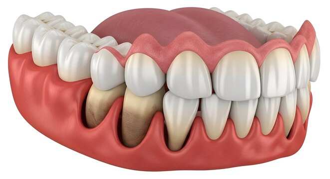Dental health illustration showing healthy and diseased gums and teeth