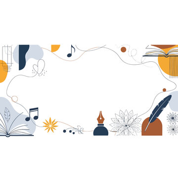 Celebrating Rabindra Jayanti with musical notes and books in a cultural setting